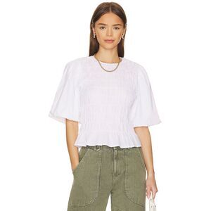 EUC Revolve Sanctuary Together Again White Smocked Puff Sleeve Cotton Top Size M